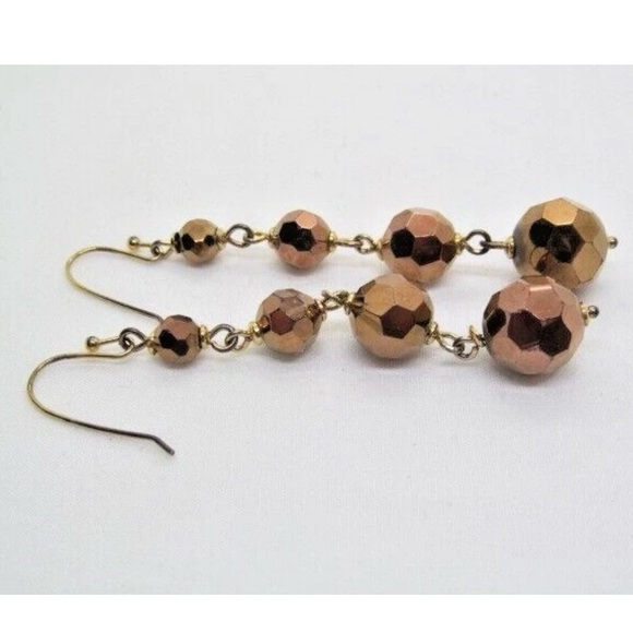 Gold-Tone Amber Bronze Faceted Drop Dangle Beaded Bling Shiny Festival Party - Picture 4 of 8